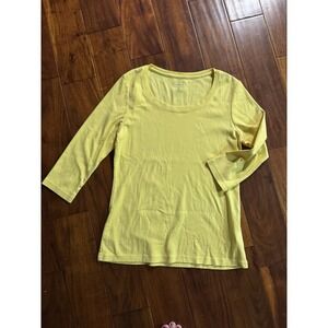 LL Bean 3/4 Sleeve T Shirt Yellow Cotton Women Size Medium